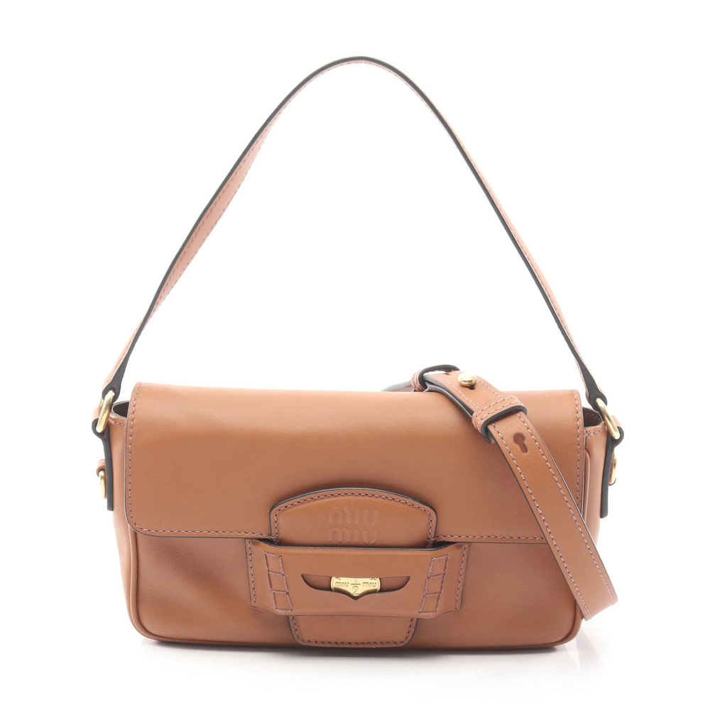 Miu Miu Cream CALF Penny Handbag Leather Brown